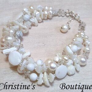 Freshwater pearl bracelet, w/ white howlite and glass accents, sterling silver c